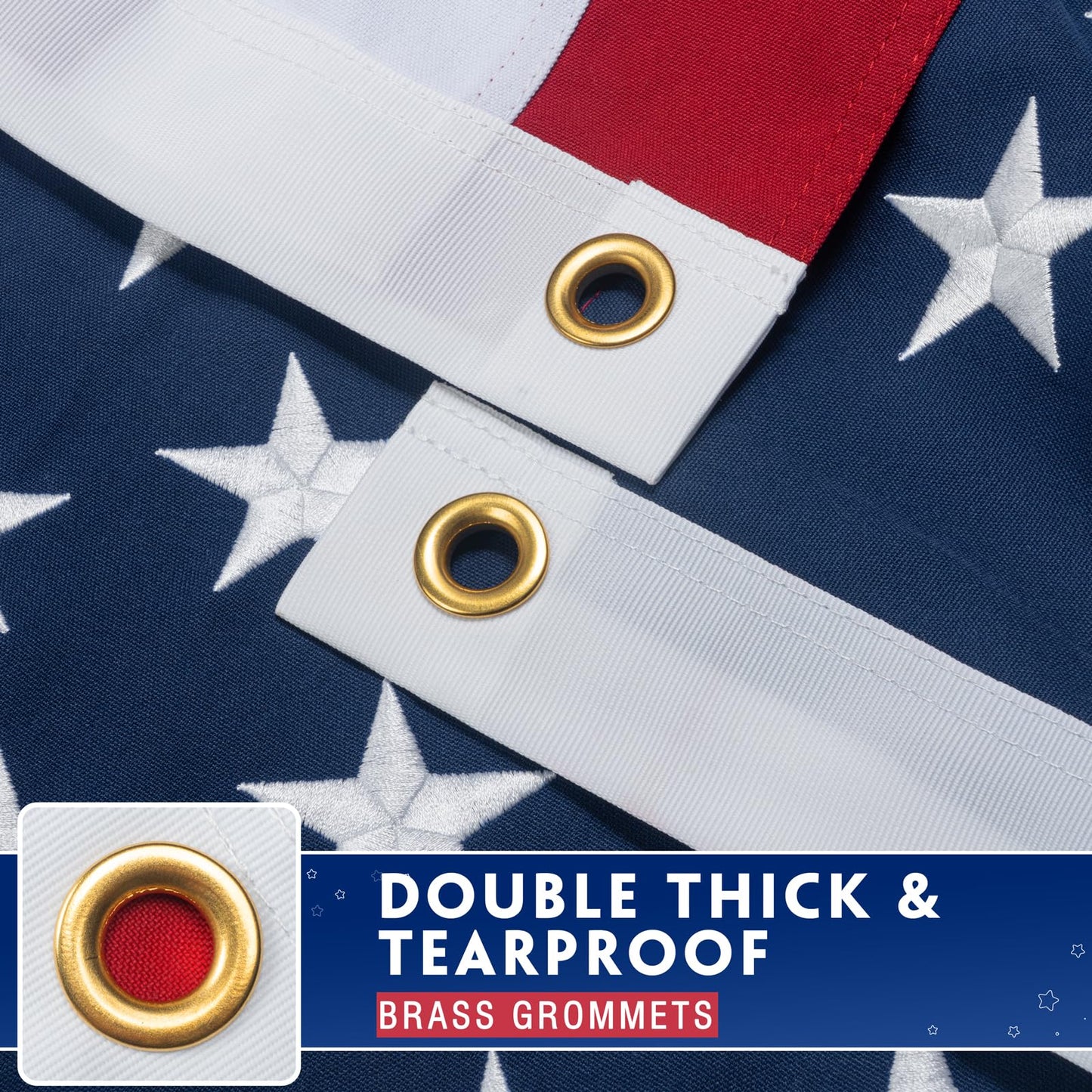 American Flag 3x5 Ft for Outside Longest Lasting- Ultra Durable, Tear-Proof Heavy Duty Spun Polyester US USA Flags - Fade Resistant, Embroidered Stars, Sewn Stripes, Brass Grommets - Outdoor Decor