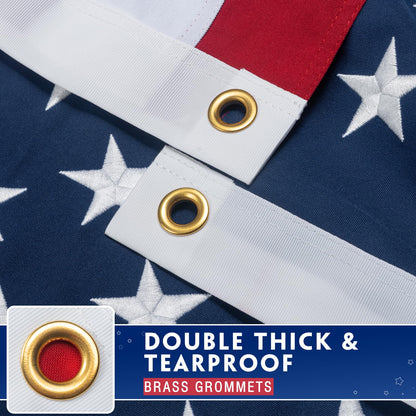 American Flag 3x5 Ft for Outside Longest Lasting- Ultra Durable, Tear-Proof Heavy Duty Spun Polyester US USA Flags - Fade Resistant, Embroidered Stars, Sewn Stripes, Brass Grommets - Outdoor Decor