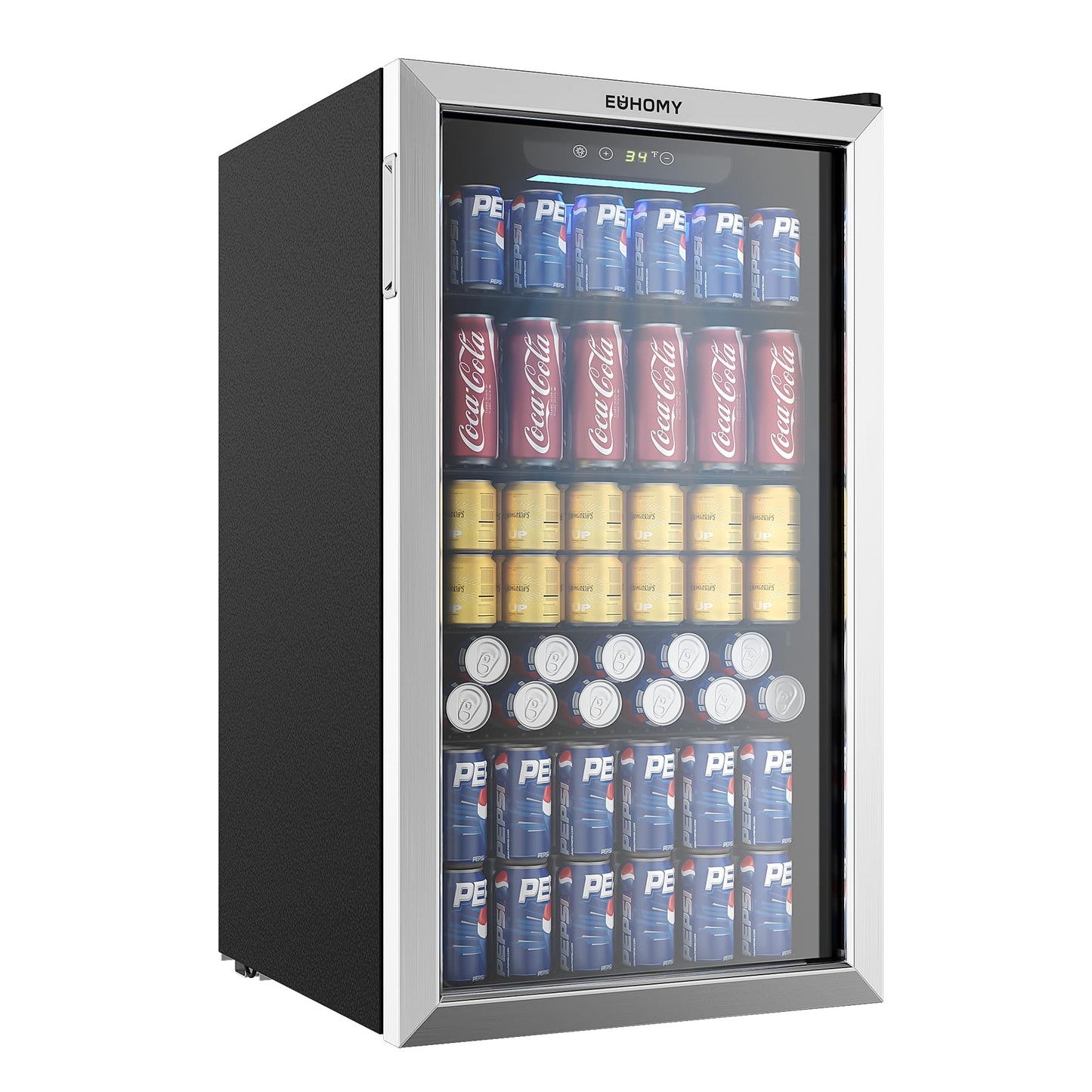 EUHOMY Beverage Refrigerator and Cooler, 126 Can Mini fridge with Glass Door, Small Refrigerator with Adjustable Shelves for Soda Beer or Wine, Perfect for Home/Bar/Office (Slive).