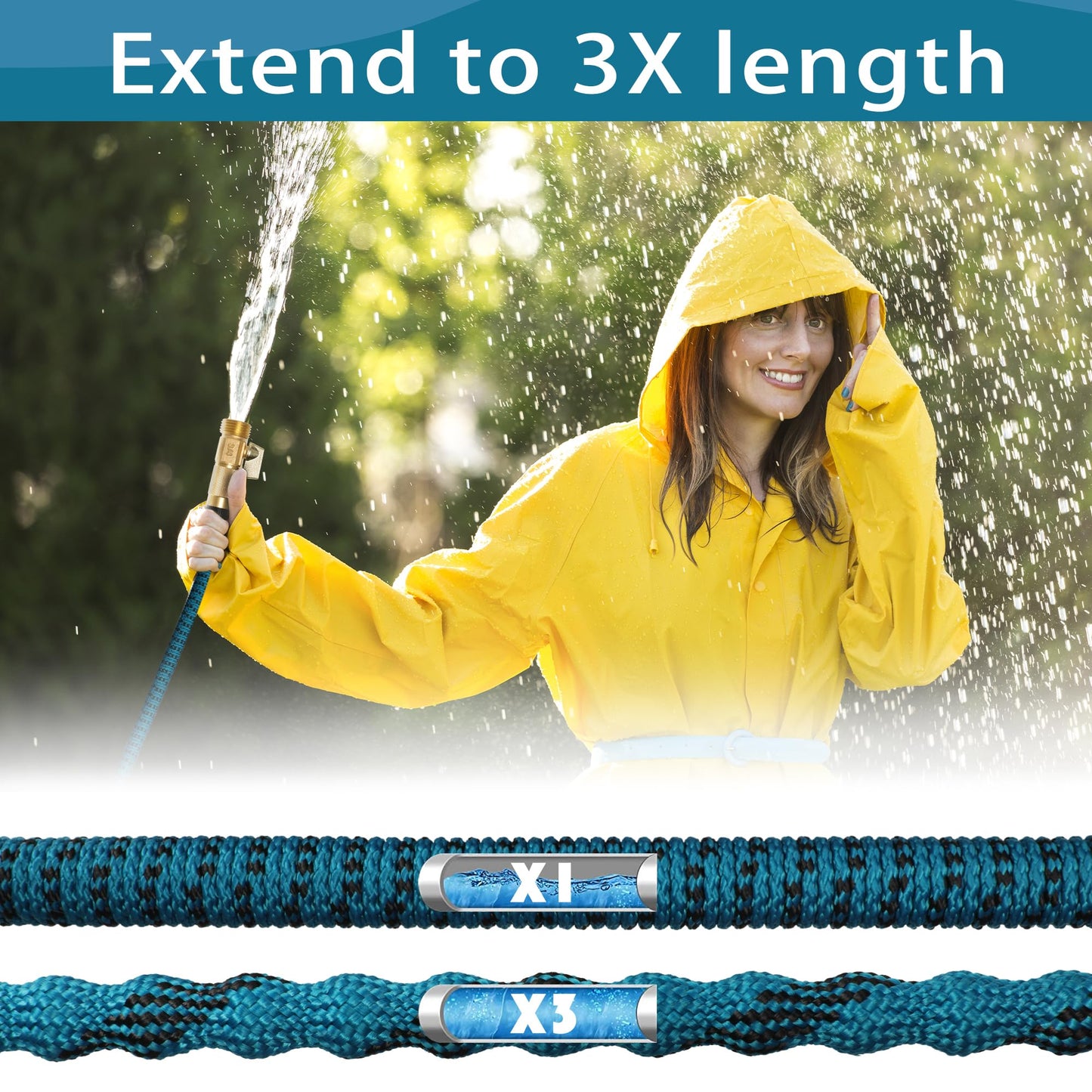 Expandable Garden Hose 25 ft - 2025 New Flexible Water Hose with 10 Pattern Spray Nozzle, 3/4 Solid Brass Connectors, Lightweight Expanding Hoses(Blue Black)