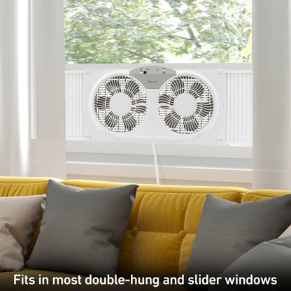 HOLMES 9" Twin Digital Window Fan, Reversible Airflow Blades, In/Out Exchange, 3 Speeds, Built-In Extender Panels, Ideal for Home, Bedroom or Office, Remote Control, White