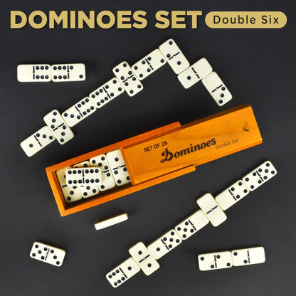 Queensell Dominos Set for Adults – Dominoes - Classic Board Games, Double 6 Dominoes Family Games for Kids and Adults - Double Six Standard Dominos Set 28 Tiles with Wood Case, Juegos de Mesa