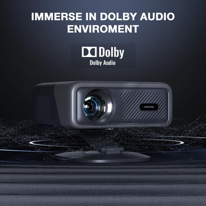 [Netflix Officially&AI Auto Focus]AuKing Smart Projector with Wifi and Bluetooth,Auto Focus&Keystone Projector4K,3D DoIby Audio, 1200ANSI Outdoor Projector with Omnidirectional Rotating Stand(Grey)