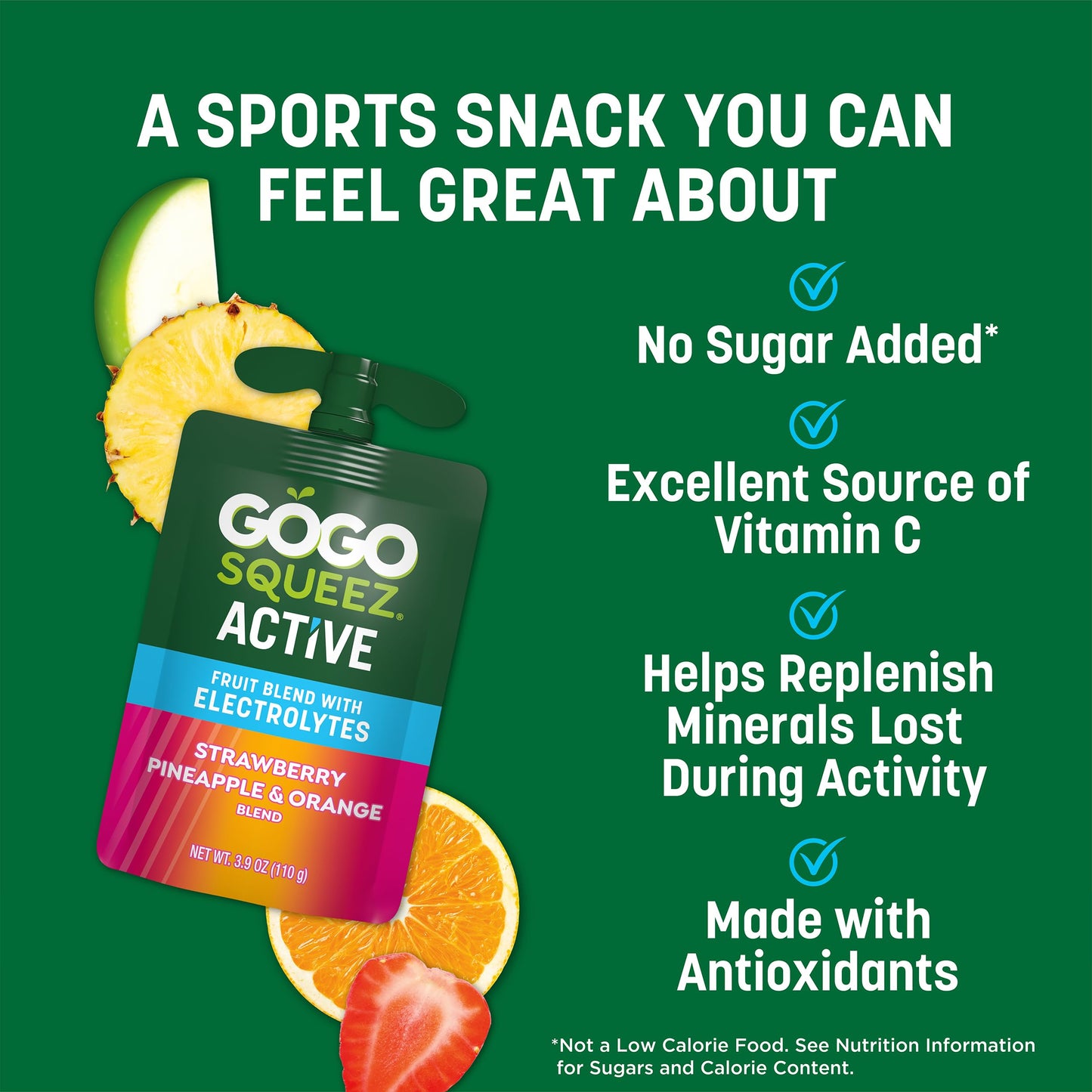 GoGo squeeZ Active Fruit Blend with Electrolytes | 18-Count Variety Pack | Blueberry Strawberry Lemon & Strawberry Pineapple Orange | Made with Real Fruit and Antioxidants Vitamin A, Vitamin E, & Vitamin C