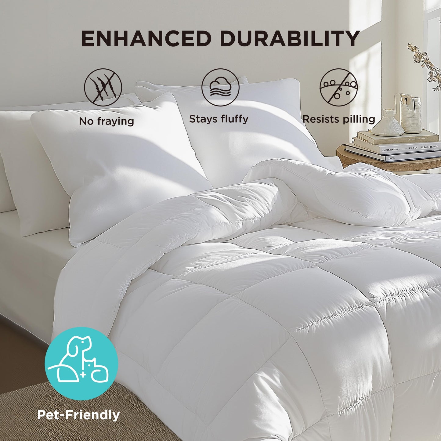 Bedsure Comforter Duvet Insert - Quilted Comforters Queen Size, All Season Duvet, GentleSoft Down Alternative Bedding, with 8 Tabs, Gifts for Women/Men, White, Queen 88 x 88 Inches