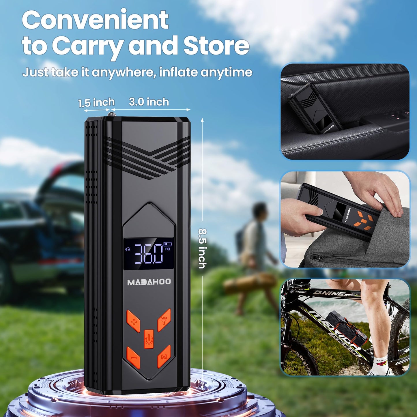 Jump Starter with Air Compressor, 3000A Car Jumper Starter Battery Pack with 150PSI Tire Inflator, 12V Portable Jump Box for Car Charger Battery Booster with LCD Display (Up 9L Gas/8L Diesel Engine)