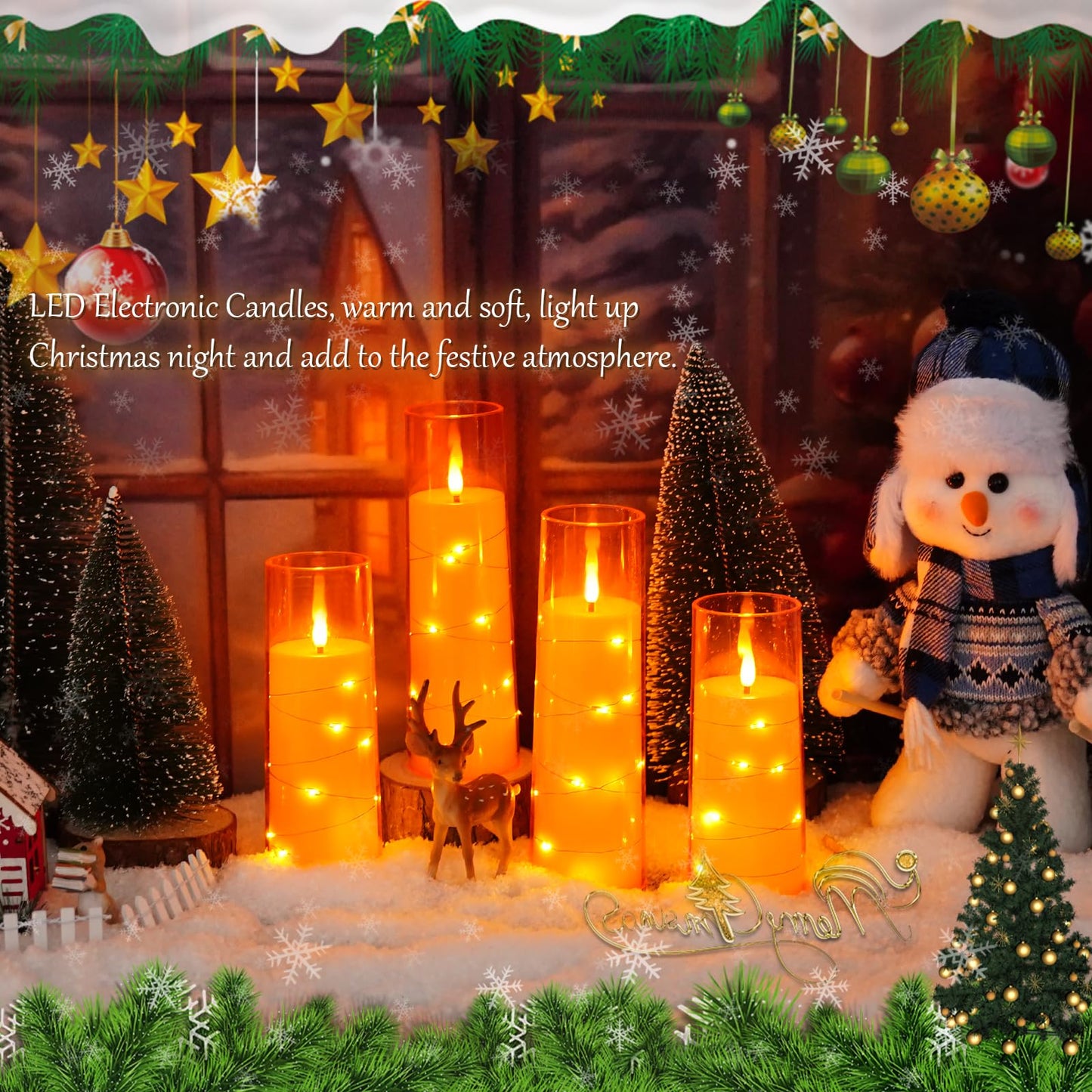 kakoya Flameless LED Candles with Timer 5 Pc Flickering Flameless Candles for Romantic Ambiance and Home Decoration Stable Acrylic Shell,with Embedded Star String，Battery Operated Candles（Orange）