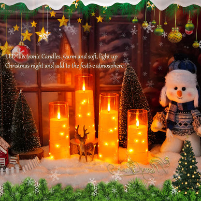 kakoya Flameless LED Candles with Timer 5 Pc Flickering Flameless Candles for Romantic Ambiance and Home Decoration Stable Acrylic Shell,with Embedded Star String，Battery Operated Candles（Orange）