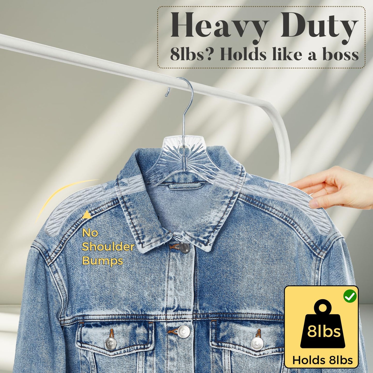 HOUSE DAY Clear Plastic Hangers 12 Pack, Durable Crystal Hangers for Clothes, Light Weight Plastic Dress Hanger for Women, Versatile 16.7‘’ Hanger for Closet and Retail Use, with 360° Swivel Hook