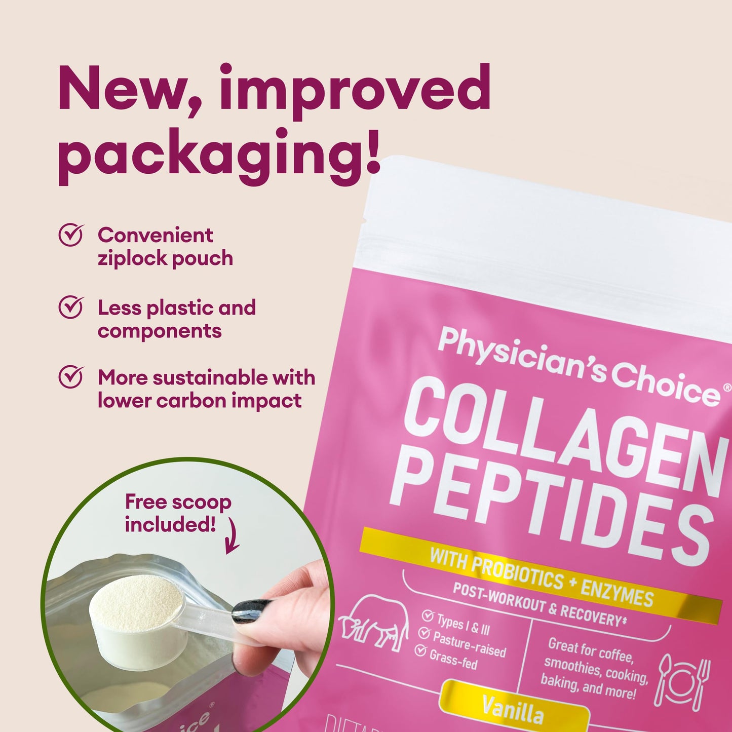 Physician's CHOICE Collagen Peptides Powder (Hydrolyzed Protein - Type I & III) w/Digestive Enzymes - Keto Collagen Powder for Women & Men - Hair, Skin, Joints, Workout Recovery - Grass Fed - Vanilla