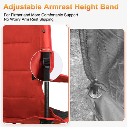 Romswi Oversized Camping Chairs,Heavy Duty Support 500 LBS,Padded Back & Arm Sport Chairs, Cup Holder Cooler Bag, Collapsible Folding Chairs for Outdoor, Fishing & Garden, Red,2-Pack
