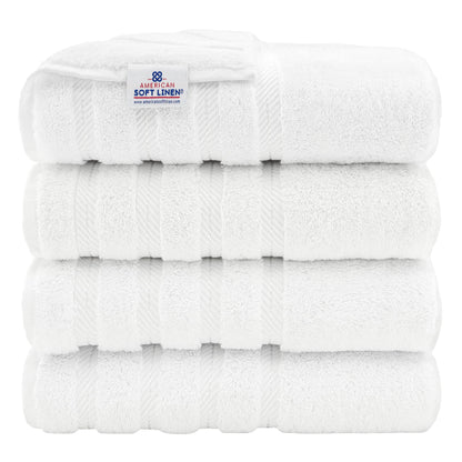 American Soft Linen Luxury 4 Piece Bath Towel Set, 600 GSM 100% Cotton Turkish Bath Towels for Bathroom, 27x54 in Extra Large Bathroom Shower Towels, White