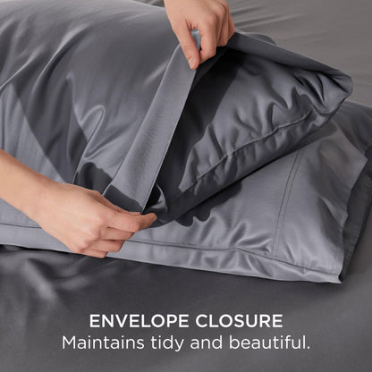 Bedsure Cooling Pillow Cases Queen Size Set of 2, Rayon Derived from Bamboo Cooling Pillowcases for Hot Sleepers, Cool Pillow Covers with Envelope Closure, Gifts for Women Men, Dark Grey, 20x30 Inches