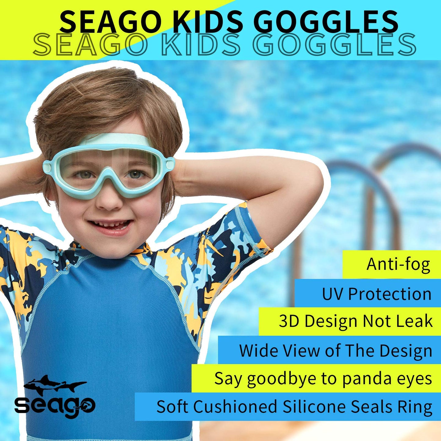 Seago Swim Goggles 2 Pack Anti-Fog Anti-UV Wide View Swimming Goggles for Kids 3-14