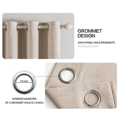 MIULEE 90 Inches Linen Textured Curtains for Bedroom 100% Blackout Thermal Insulated Natural Beige Grommet Room Darkening Curtains & Drapes Luxury Decor for Living Room Nursery 52 x 90 Inch (2 Panels)