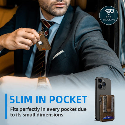 miyozi Airtag Wallet for Men,with Money Clip Gift Boxed,Slim Front Pocket Wallet RFID Blocking Metal Case Smart Pop-up Credit Card Holder in Magnetic Leather Flip