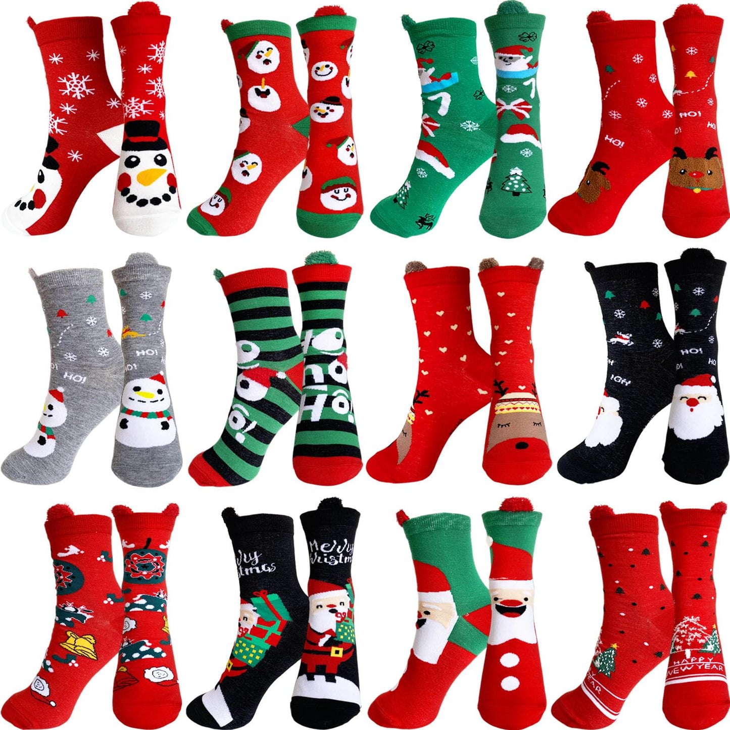 Haawooky 12 Pairs Christmas Socks,Fun Colorful Holiday Socks,Novelty Cozy Crew Sock Set for Women,Men,Funny Xmas Gifts