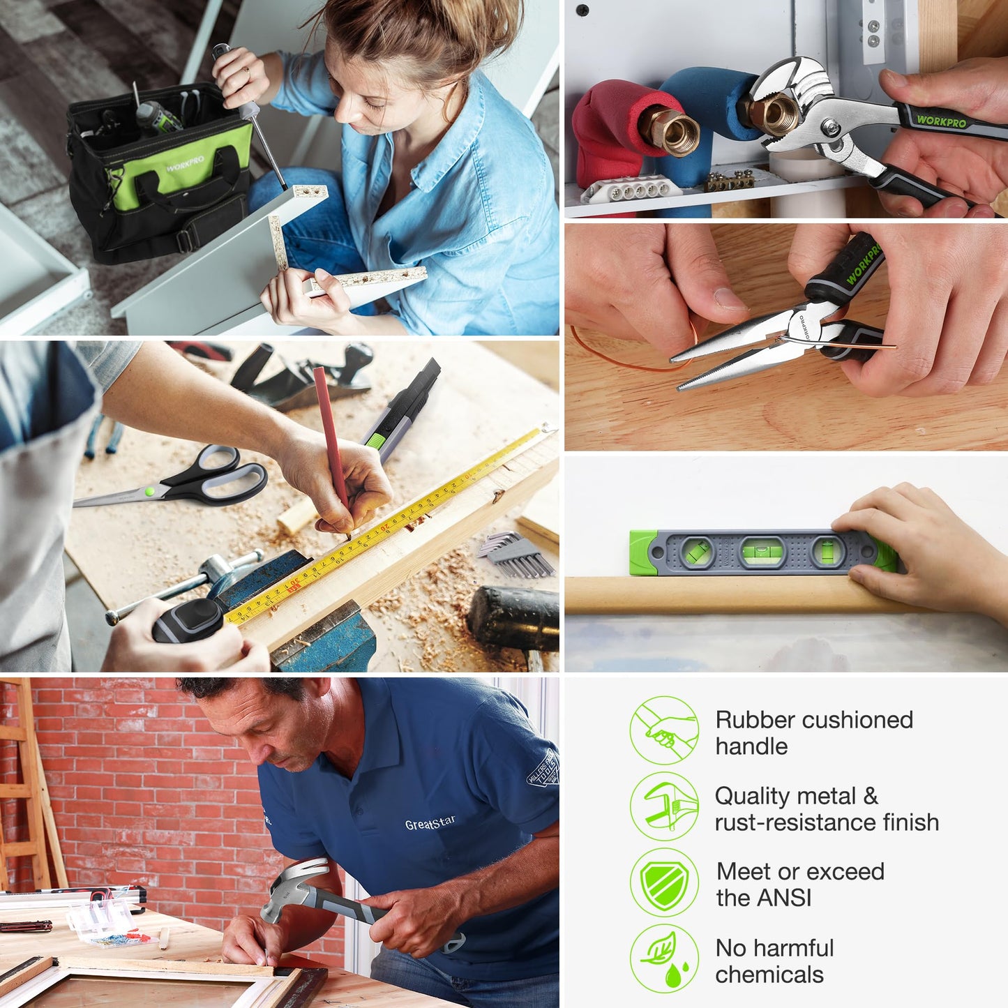 WORKPRO Home Tool Set With 20V Cordless Lithium-ion Drill Driver, 157PCS All-Purpose Kit, Power Drill Combo With Tool Bag