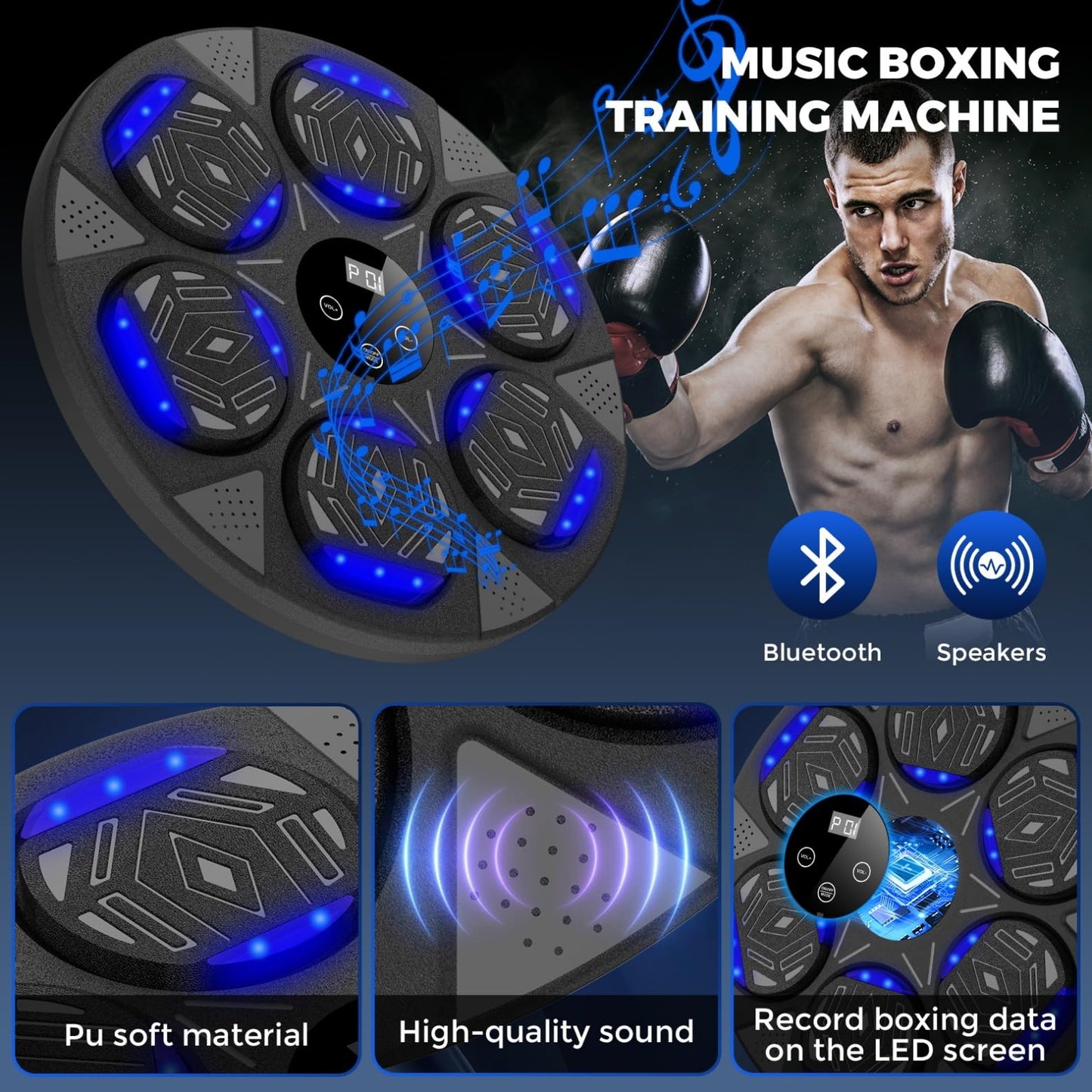 LOLBOX Music Boxing Machine, Boxing Wall Mount Machine for Kids Adult, Bluetooth Smart Boxing Traineing Machine with Boxing Gloves, Boxing Workout Equipment Target for Home, Office, Gym (Upgrade)