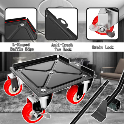 Qenovo Furniture Dolly Set 5 Wheels Heavy Duty, Furniture Movers with Silent Rubber Wheels, 360° Rotation with Brake, 1400Lbs Load Capacity, Furniture Lifter for Easy Moving Large Furniture.
