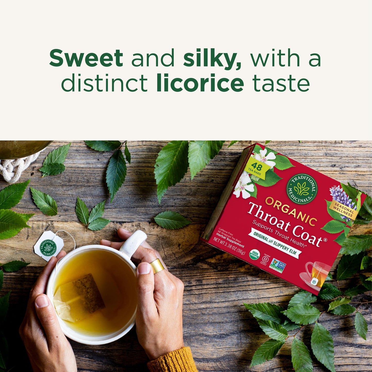 Traditional Medicinals Tea, Organic Throat Coat, Supports Throat Health, 48 Tea Bags