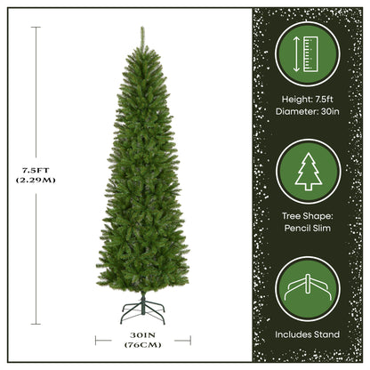 National Tree Company 7.5 ft Unlit Kingswood Fir Slim Artificial Christmas Tree, 1,075 Tips, Includes Stand, Green