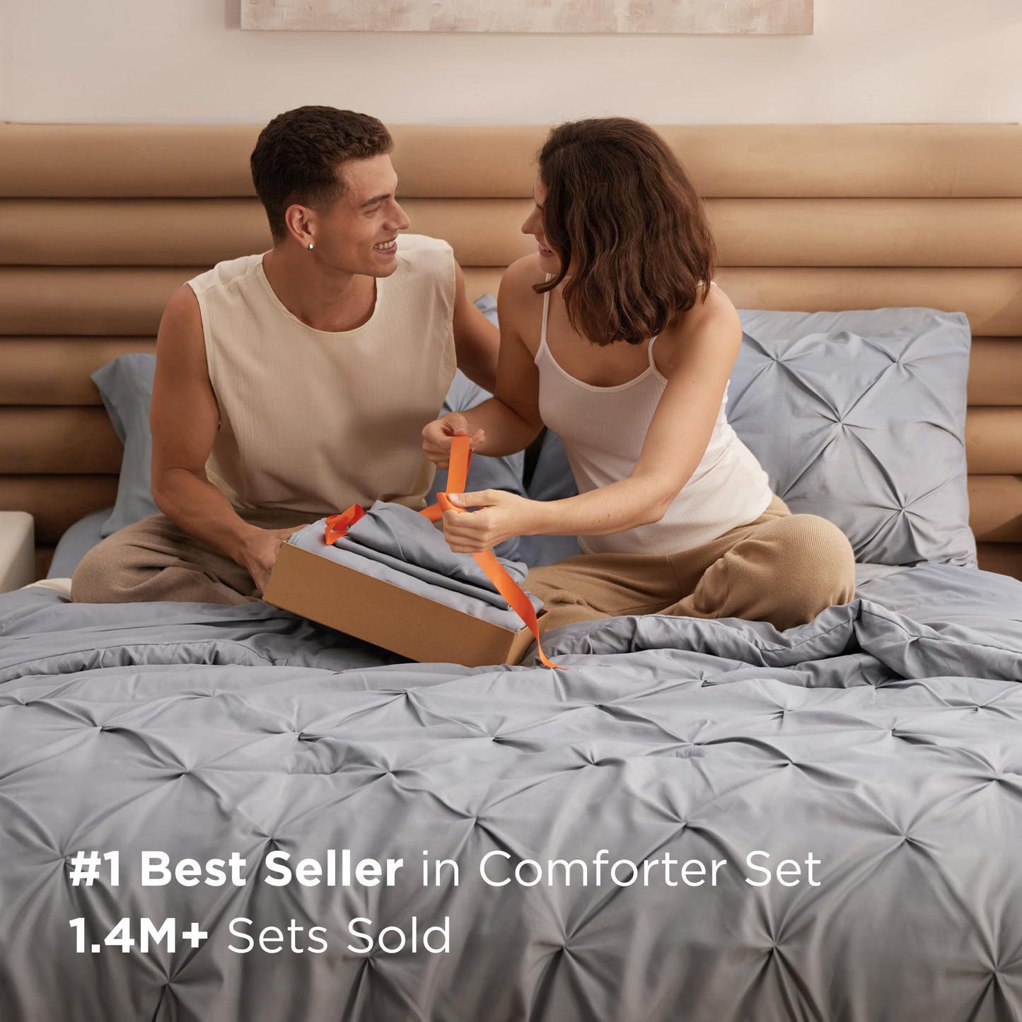 Bedsure King Size Comforter Set - Bedding Sets King 7 Pieces, Pintuck Bed in a Bag Grey Bed Set with Comforter, Sheets, Pillowcases & Shams