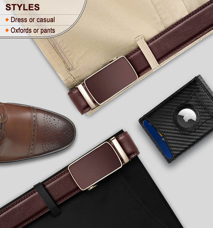 BULLIANT Men's Belt, Slide Ratchet Belt For Gift Men Dress Pant Shirt Oxfords,Trim To Fit(Light Brown,30"-36" Waist Adjustable)