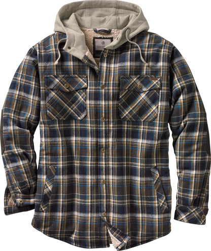 Legendary Whitetails Men's Hooded Shirt Jacket Flannel Berber Lined Polyfill Insulated, Upland Plaid, Small