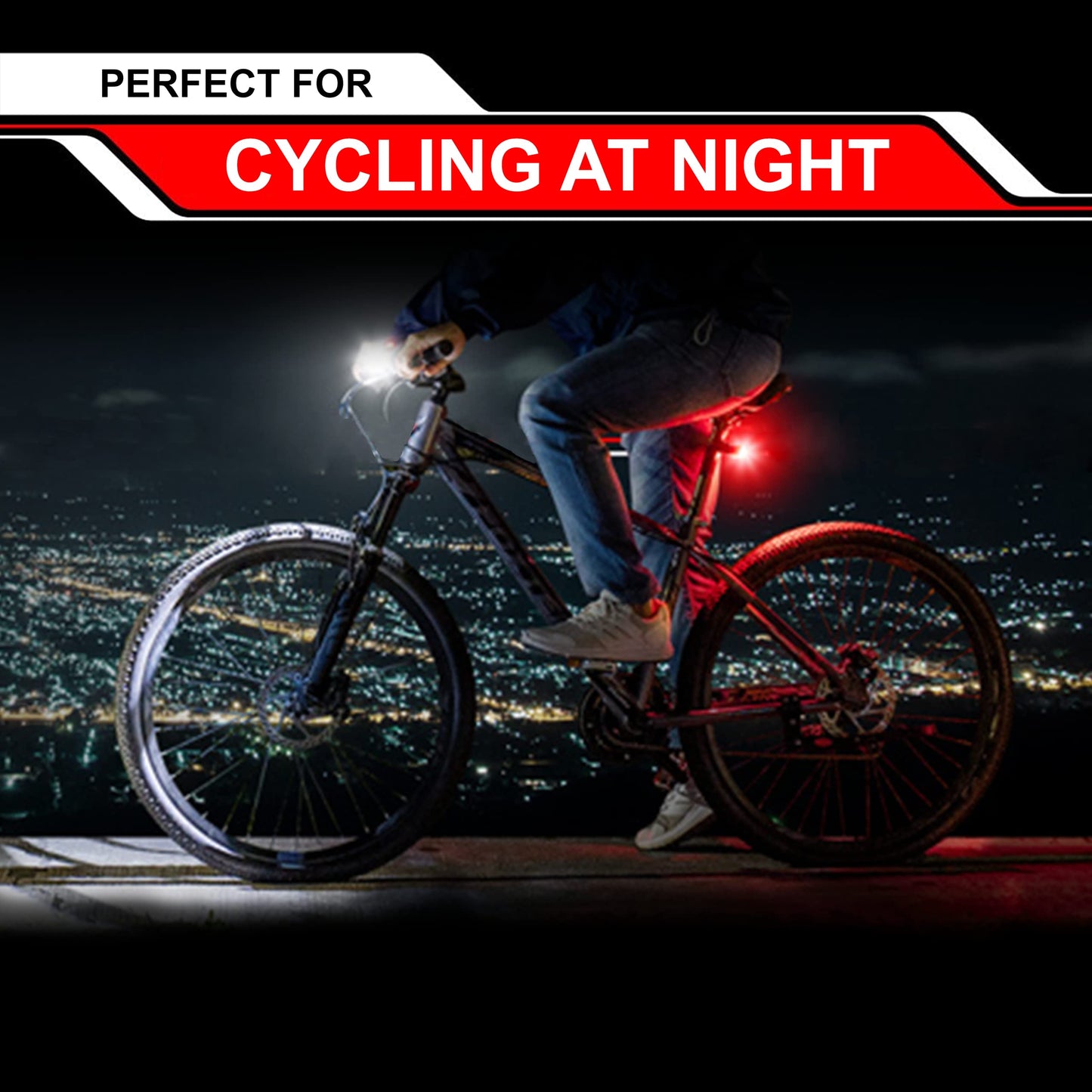 GearLight Rechargeable Bike Light, Headlight and Tail Light Set, Powerful Front and Back Lights for Night Riding Safety, Night Riding Accessories, White Elephant Stocking Stuffer for Men - Black, Red