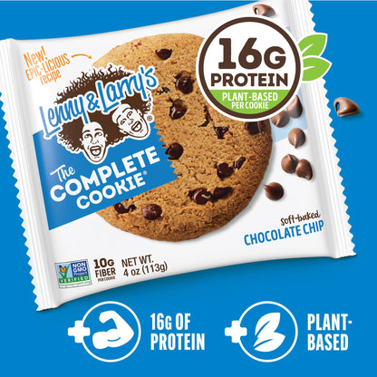 Lenny & Larry's The Complete Cookie, Chocolate Chip, Soft Baked, 16g Plant Protein, Vegan, Non-GMO, 4 Ounce Cookie (Pack of 12)