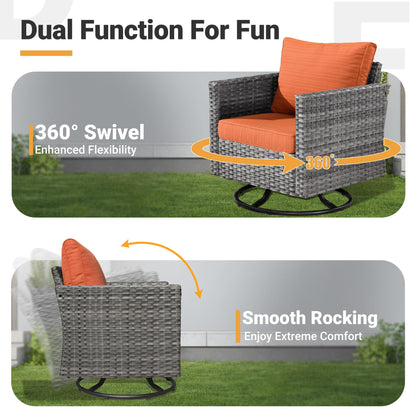 ovios Patio Furniture Set, 7 Piece Outdoor Wicker Sofa with Swivel Rocking Chairs, Loveseat and Comfy Cushions, High Back Rattan Couch Conversation Set, Orange Red