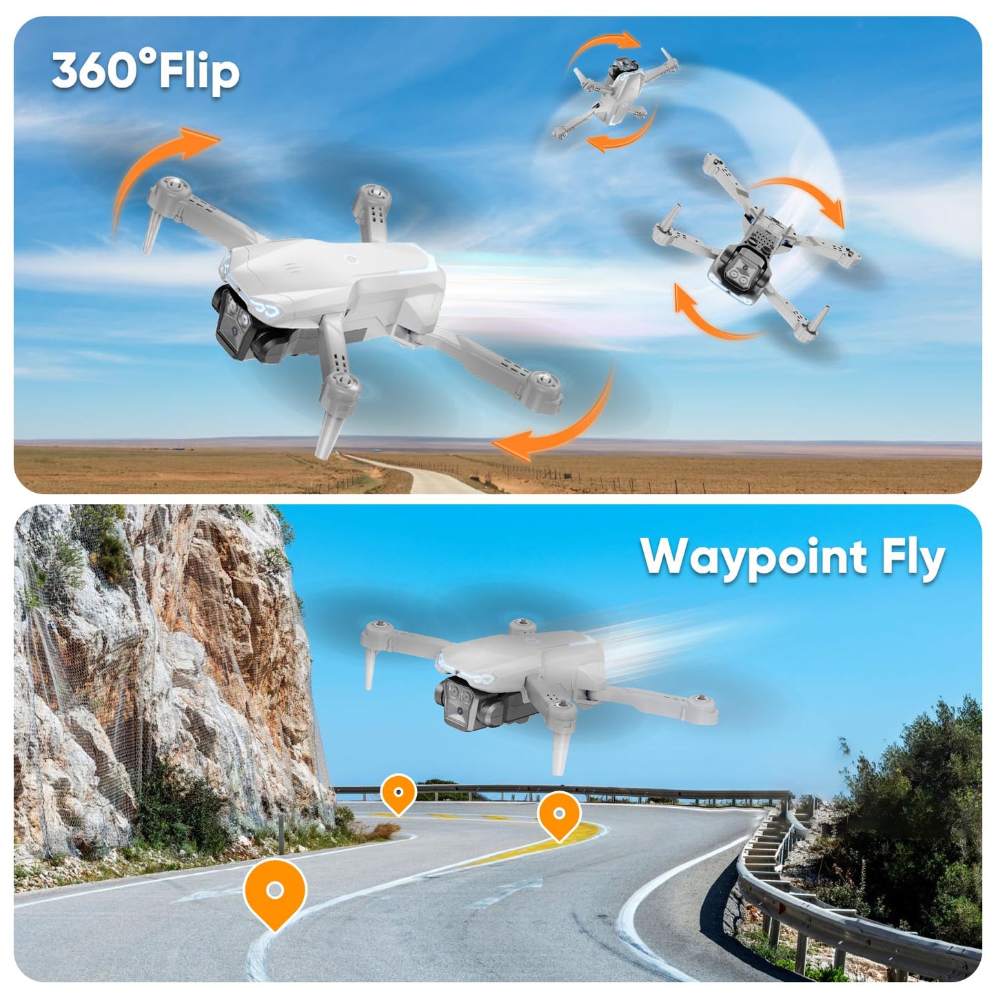 Naseto 1080P HD Foldable Drone with Camera for Adults & Kids, RC Quadcopter with One-Key Takeoff/Landing, Altitude Hold, Waypoint Flight, 360° Flip, 2 Batteries, Easy-to-Fly Gift for Boys and Girls