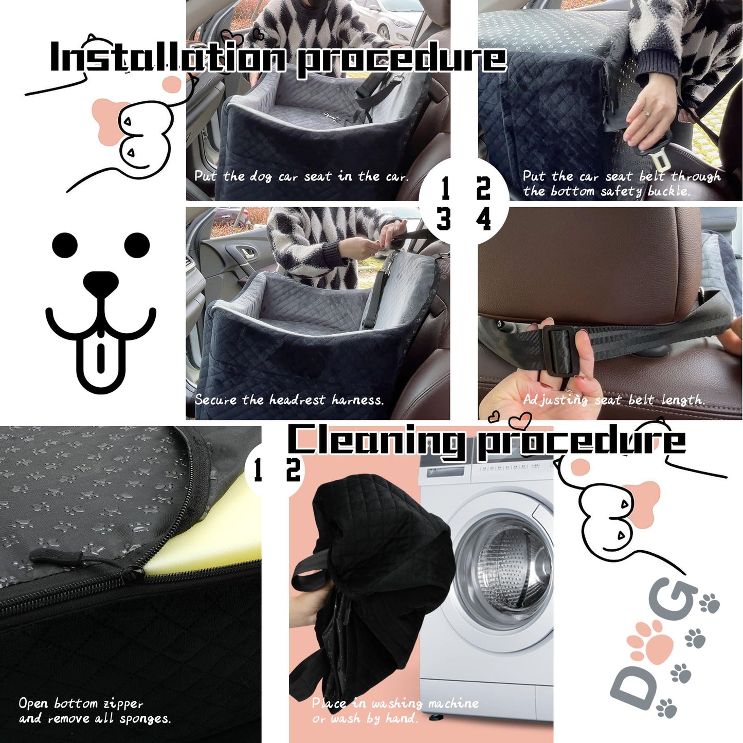 Dog Car Seats-Memory Sponge and Velvet Pet Booster Car Seat,Safety and Comfy,Ride Height 6" Elevated Enough to See Out The Window,Both Front and Back Seats Apply,Esay to Install and Clean.(H-Black)