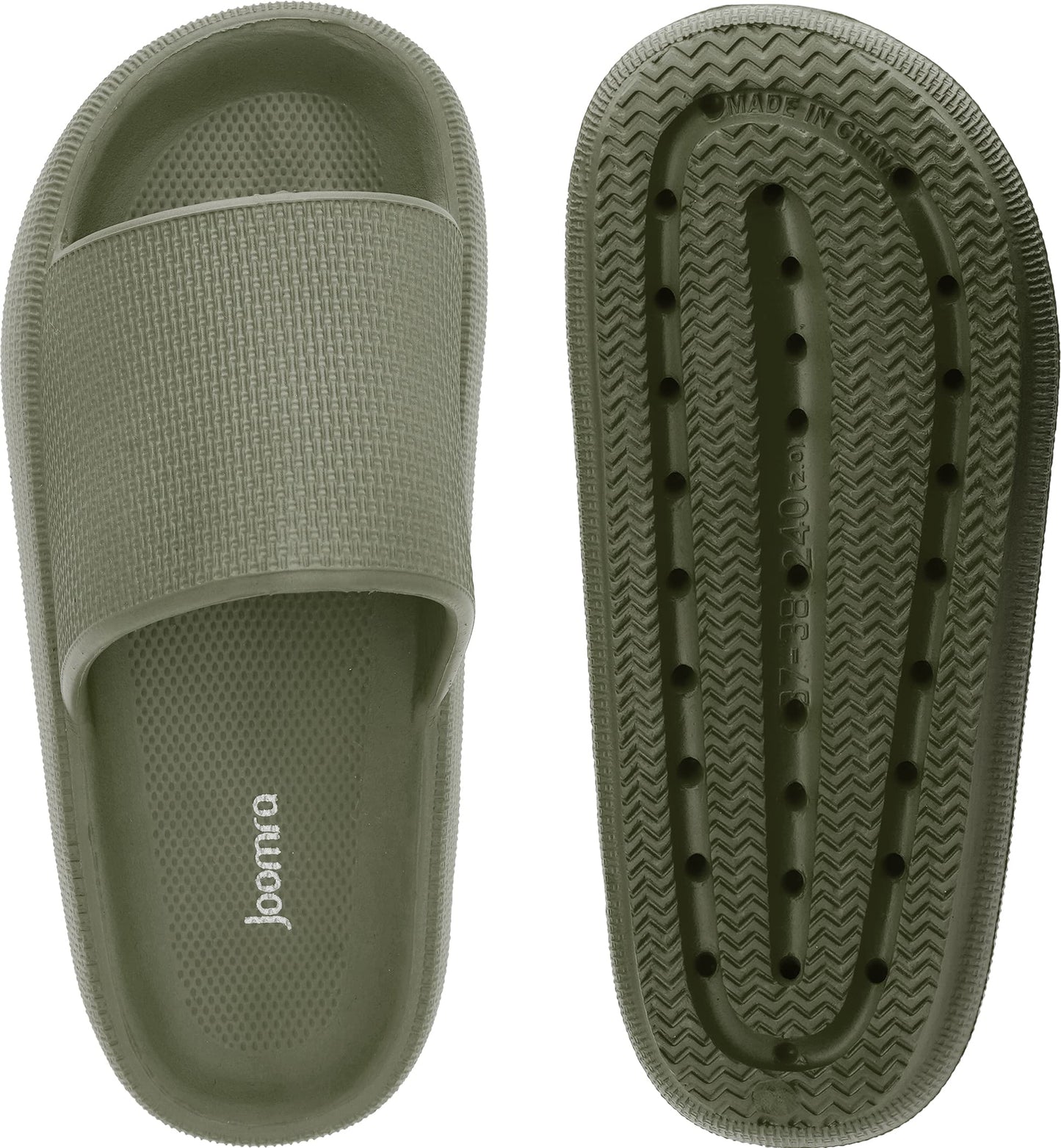 Joomra Mens Shower Pillow Slippers Thick Sole Women Platform Massage Non Slip Home House Bathroom Slides for Ladies Cushioned Soft House Indoor Bath Male Sandals Army Green 44-45
