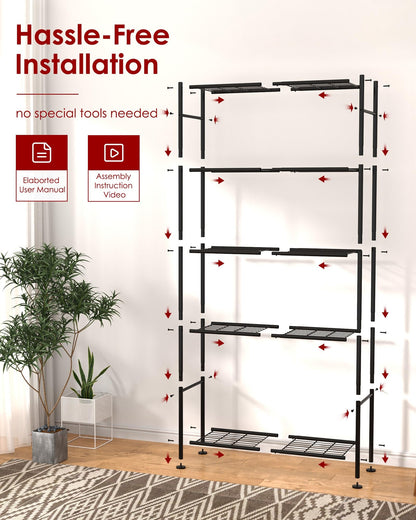 Sakugi Storage Shelves - 5 Tier Shelf Organizer, Heavy Duty Garage Shelving Unit with Leveling Feet, Stable Metal Shelves Organizer for Pantry, Kitchen and Closet, 33.0" W x 12.6" D x 72.0" H, Black