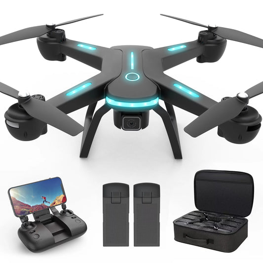 JY03 Drone with 1080P HD Camera for Adults and Kids, FPV RC Quadcopter with LED Lights and Optical flow Sensor, 2 Batteries, Black