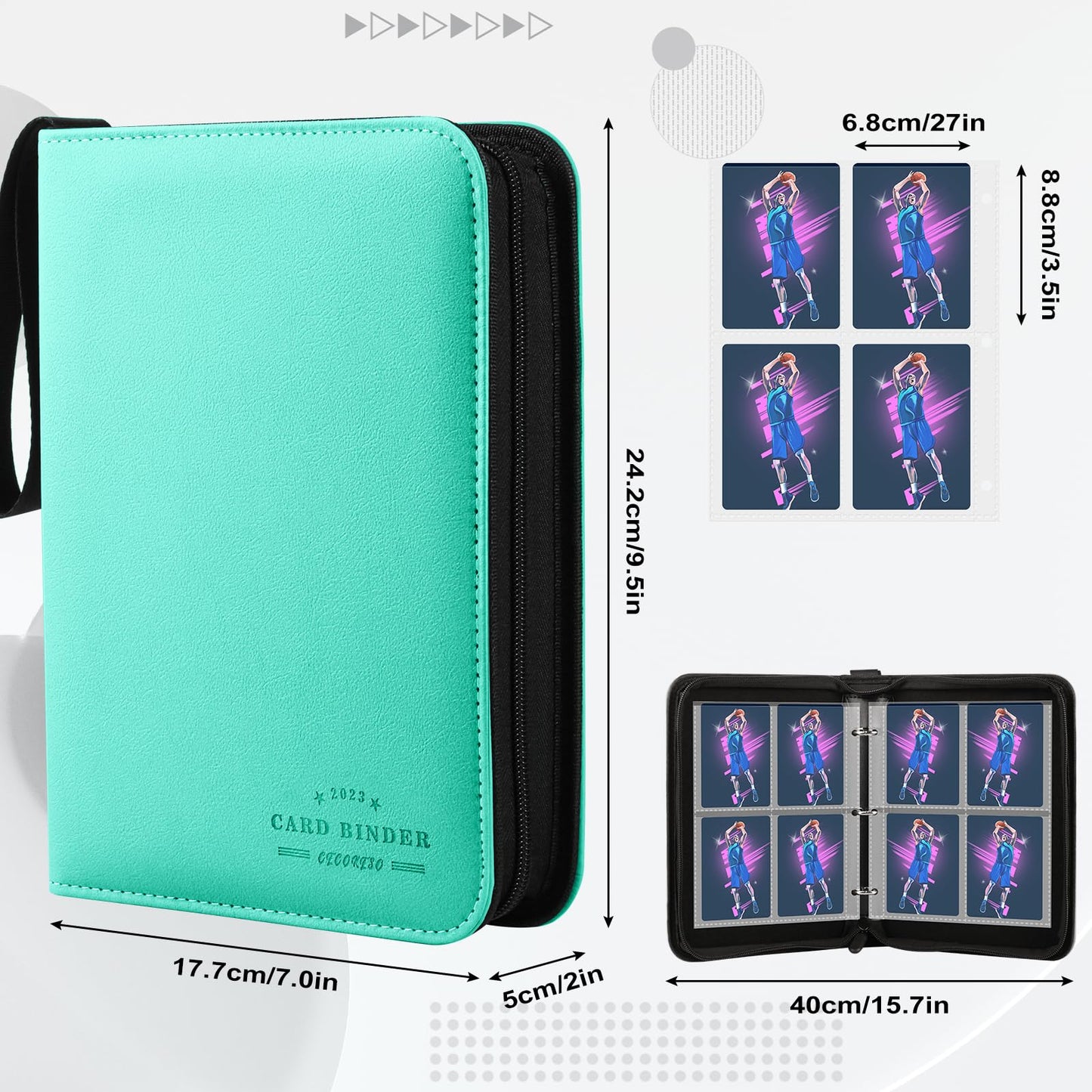 Baseball Card Binder with Sleeves, Sports Card Binder Collectible Trading Card Albums Fits Cards with 50 Removable Sleeves (Green, 400 Pockets)