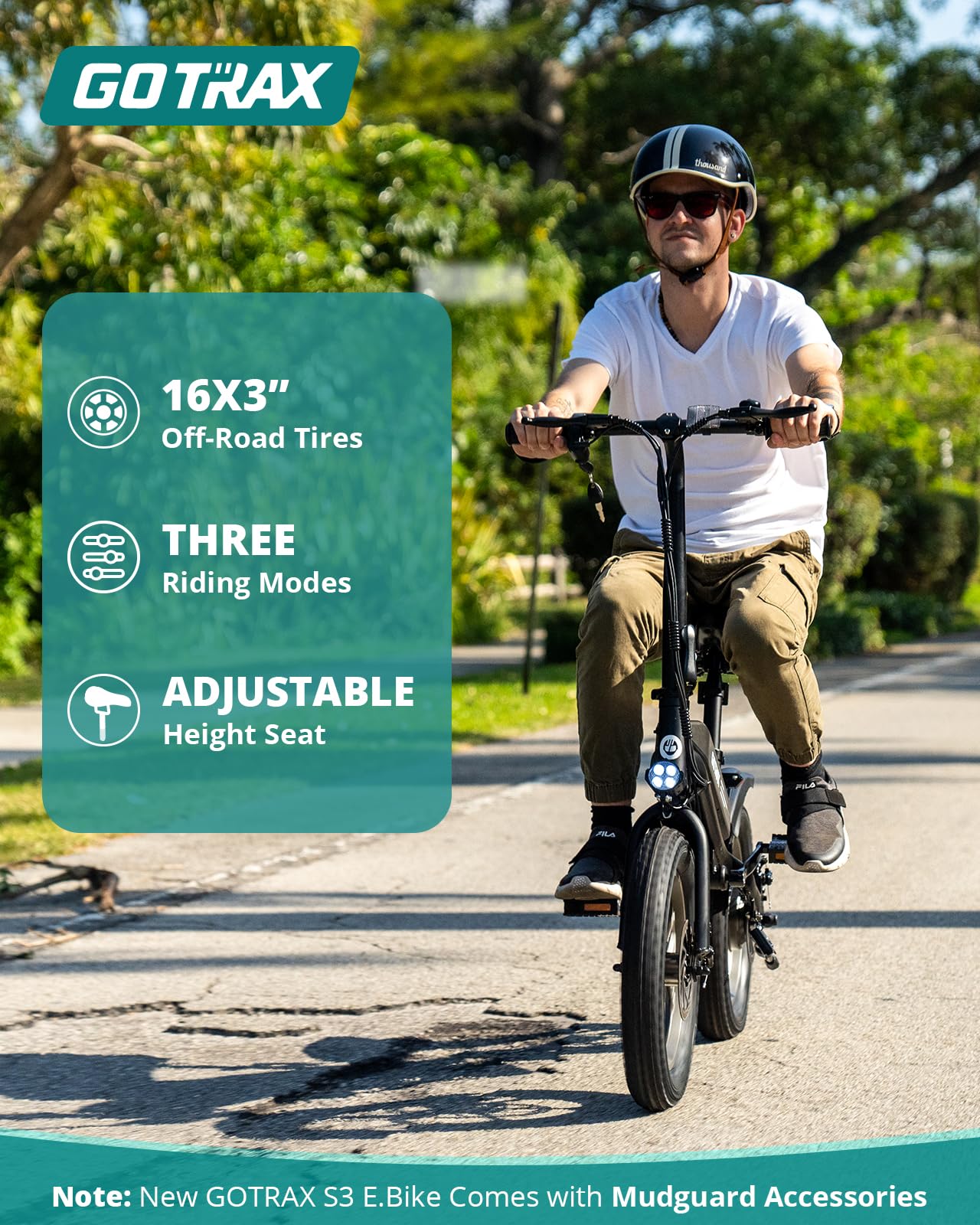 Gotrax S3 Electric Bike, 16x3.0 Fat Tire Electric Bicycle Adults, 750W Peak Motor, Max Range 25 Miles, Up to 20 Mph, Removable Battery, Adjustable Seat, Folding Electric Bike for Adults/Teens 13+