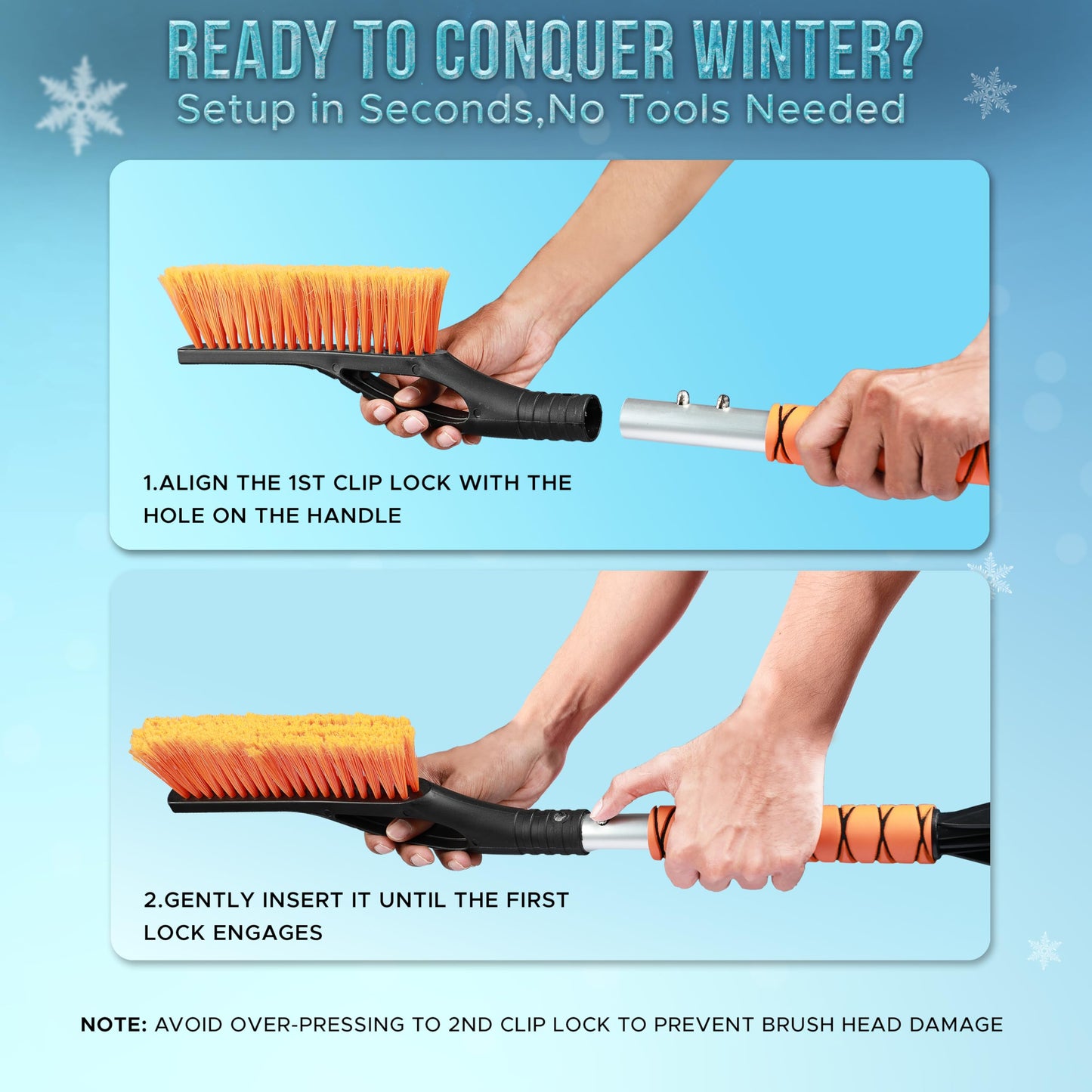 EcoNour 27" Car Snow Brush and Ice Scrapers for Car Windshield (2 Pack) | Scratch Free Bristle Head Snow Brush & Tough Window Snow Scraper with Aluminium Body | Snow Removal Winter Car Accessories