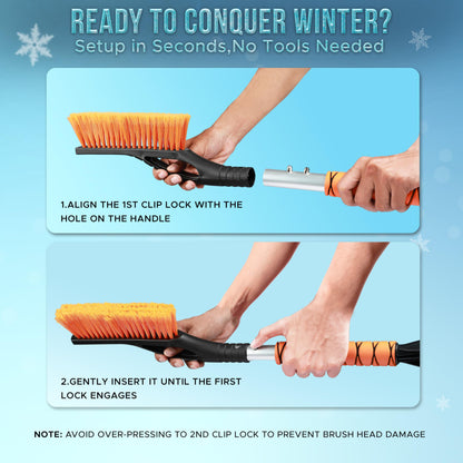 EcoNour 27" Car Snow Brush and Ice Scrapers for Car Windshield (2 Pack) | Scratch Free Bristle Head Snow Brush & Tough Window Snow Scraper with Aluminium Body | Snow Removal Winter Car Accessories