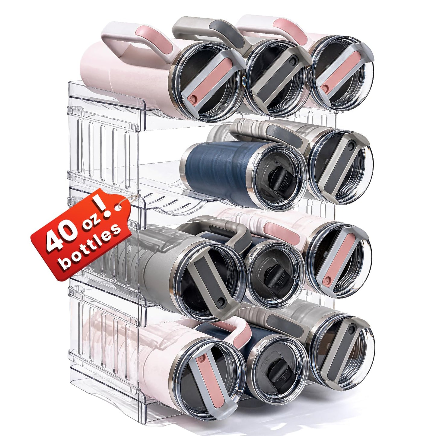 Gracenal Water Bottle Organizer for Stanley 40 oz Tumbler with Handle, Patented Pantry Kitchen Organizers and Storage for Stanley Cup Accessories, Stackable Water Bottle Holder Wine Rack Gifts, 4Pack