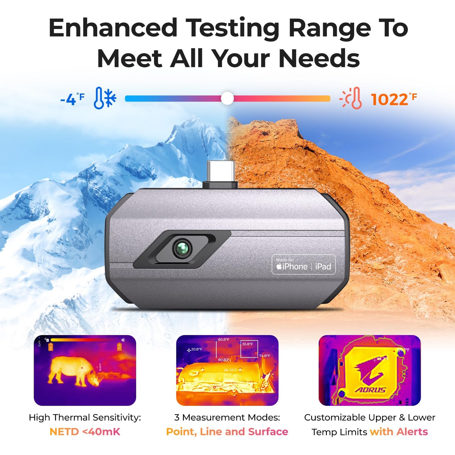 TOPDON TC002C Thermal Camera, 512 x 384 Super Resolution, 256 x 192 IR Resolution, Thermal Imager for iPhone 15/16 Series and iPads with Type-C Port, -4°F~1022°F Temp Range, Upgraded Version of TC002