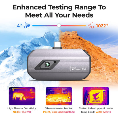 TOPDON TC002C Thermal Camera, 512 x 384 Super Resolution, 256 x 192 IR Resolution, Thermal Imager for iPhone 15/16 Series and iPads with Type-C Port, -4°F~1022°F Temp Range, Upgraded Version of TC002