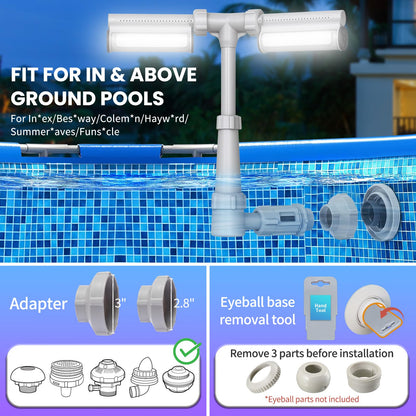 CECEFIN Pool Fountain with 7-Color LED Lights, Above/Inground Pond Fountain Lights with Remote Control, Adjustable Sprinkler with Dual Spray Heads, Pool Cooling System for Cooling & Relaxation