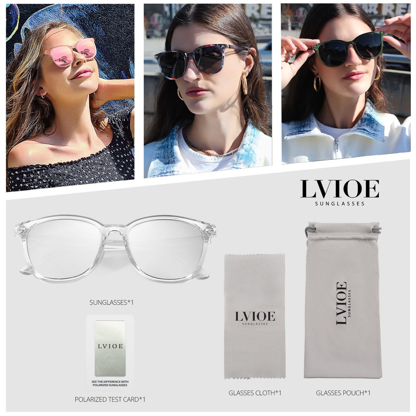 LVIOE Polarized Square Sunglasses for Women, Mirrored Trendy Oversized Shades with UV400 Protection Sun Glasses LS18512