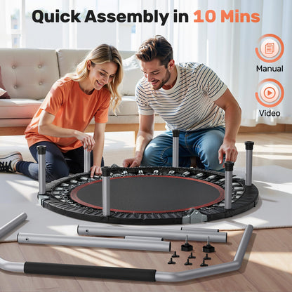 BCAN 40/48" Foldable Mini Trampoline Max Load 330lbs/440lbs, Fitness Rebounder with Adjustable Foam Handle, Exercise Trampoline for Adults Indoor/Garden Workout, Black