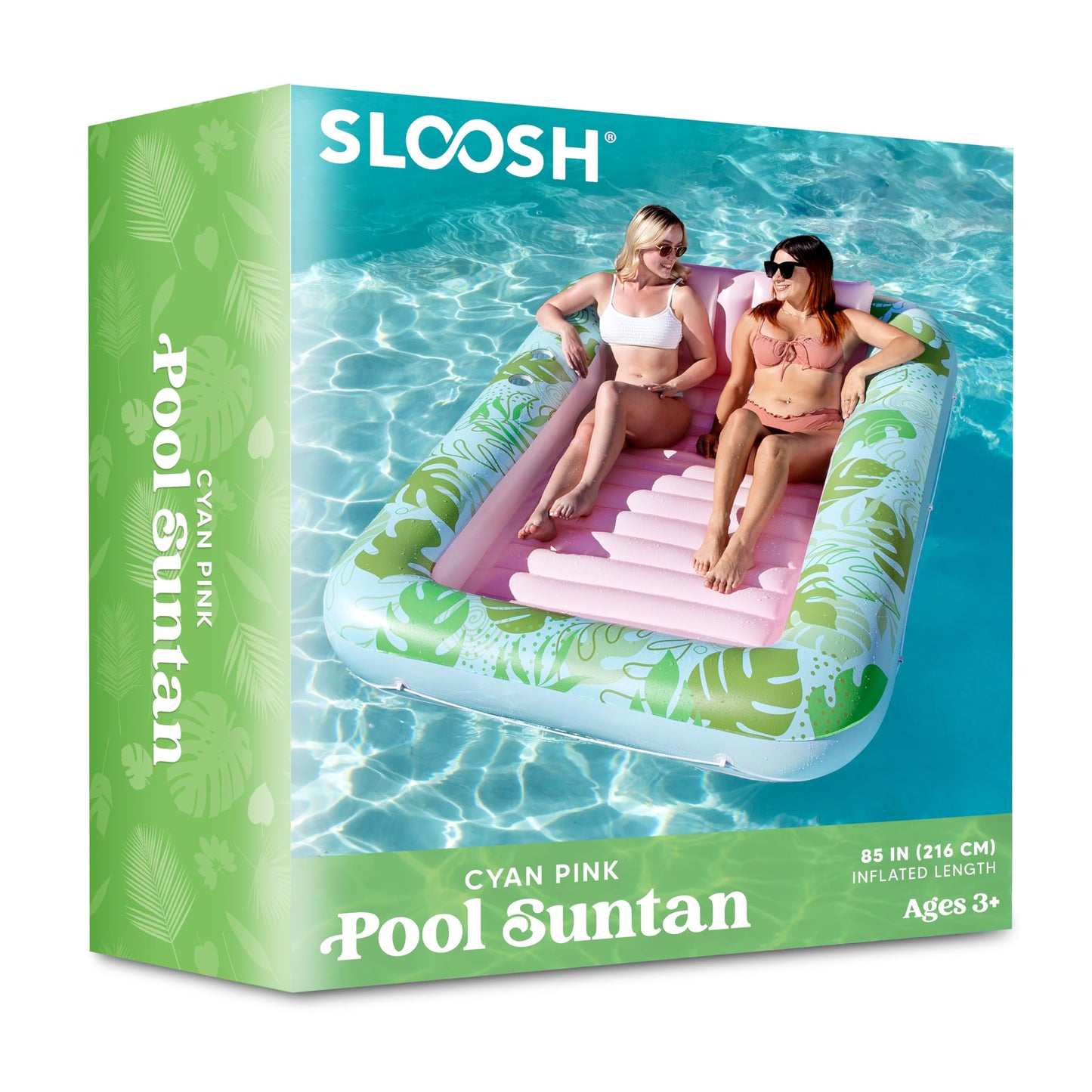 Sloosh XL Inflatable Tanning Pool Lounger Float for Adults, 85" x 57" Extra Large Suntan Tub Pool Floats Sun Tan Tub Ice Bath Tub Tanning Bed Blow up Pool Raft Lounge Floatie, XL-Cyan Pink