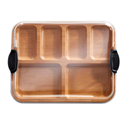 FARBERWARE Build-a-Board Cutting Board with Compartments and Clear Locking Lid for Charcuterie, Snacks, Bamboo