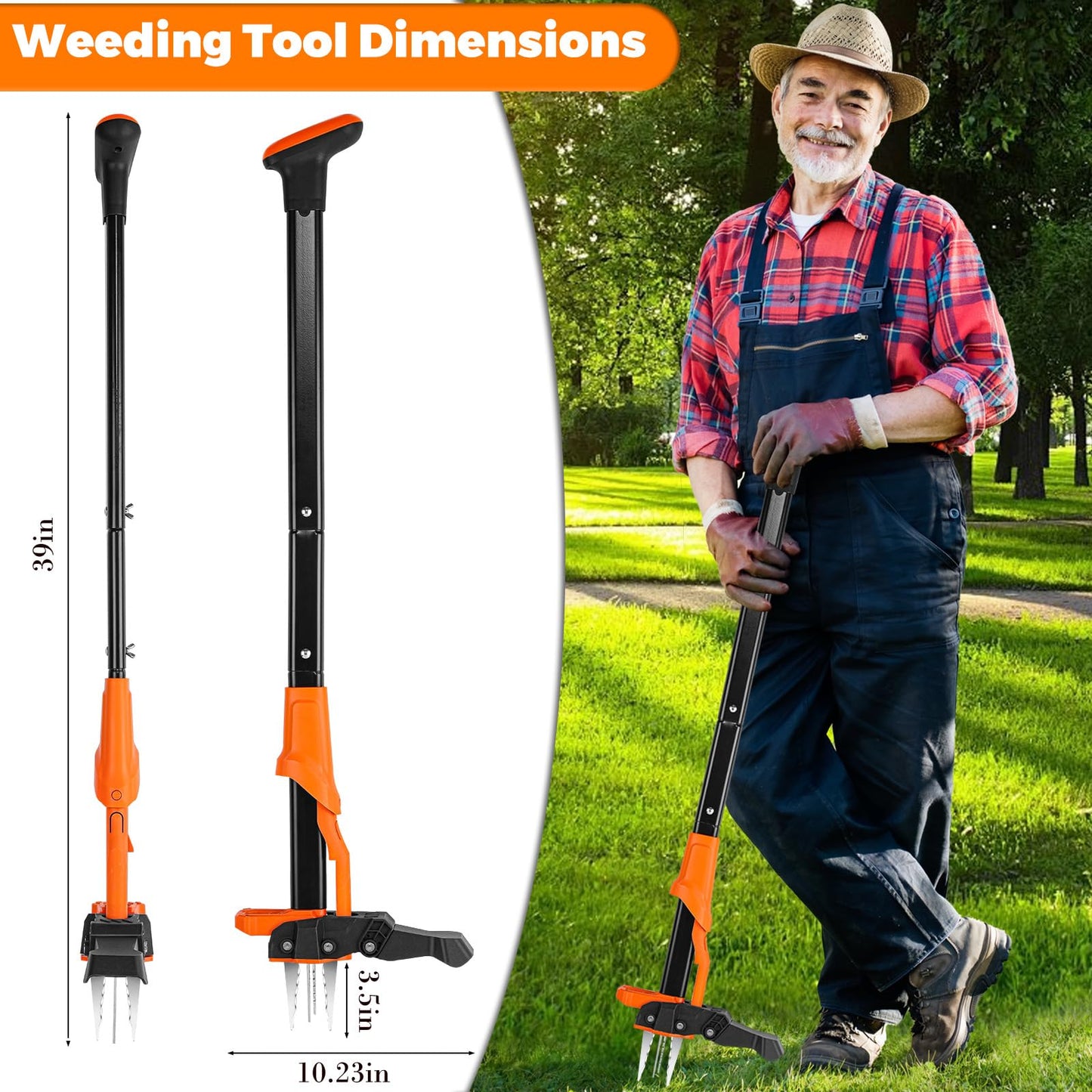 WATFIGBY Weed Puller Tool, Stand Up Weed Puller Heavy Duty, Weeding Tool with 39" Ergonomic Long Handle and 4 Manganese Steel Claws, Easy Eject Mechanism, Weeding Without Bending, Pulling, or Kneeling